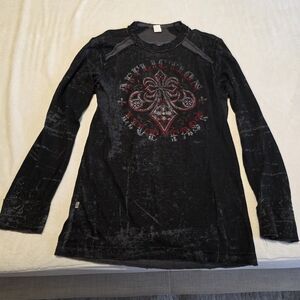 Affliction Black Long Sleeve Tee with Red Accents